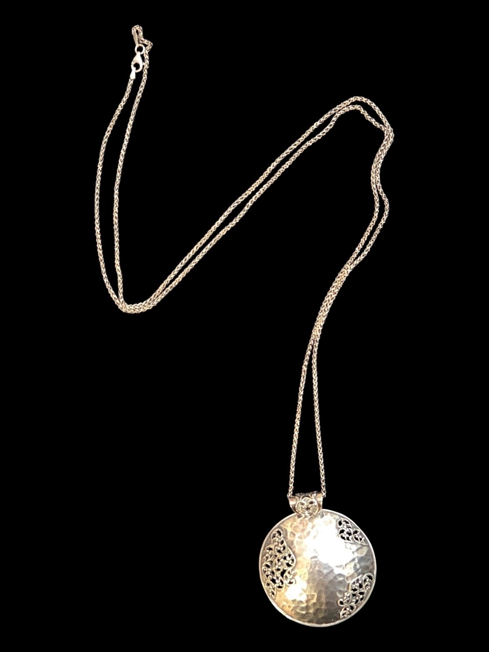 Sterling Silver 925 Hammered Filigree Pendant Necklace 36" OR PZ Creations Italy